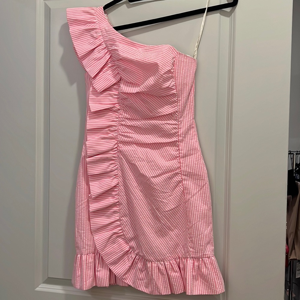 Lilly Pulitzer Striped Seersucker One Shoulder Dress